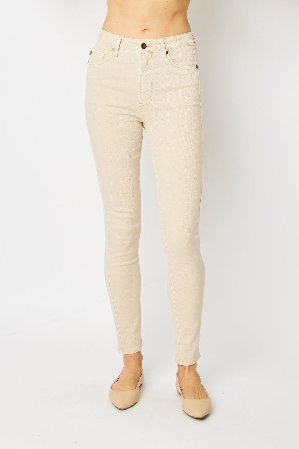 Judy Blue Full Size Garment Dyed Tummy Control Skinny Jeans - BONE / 0(24) - JEANS - Light Heather Grey