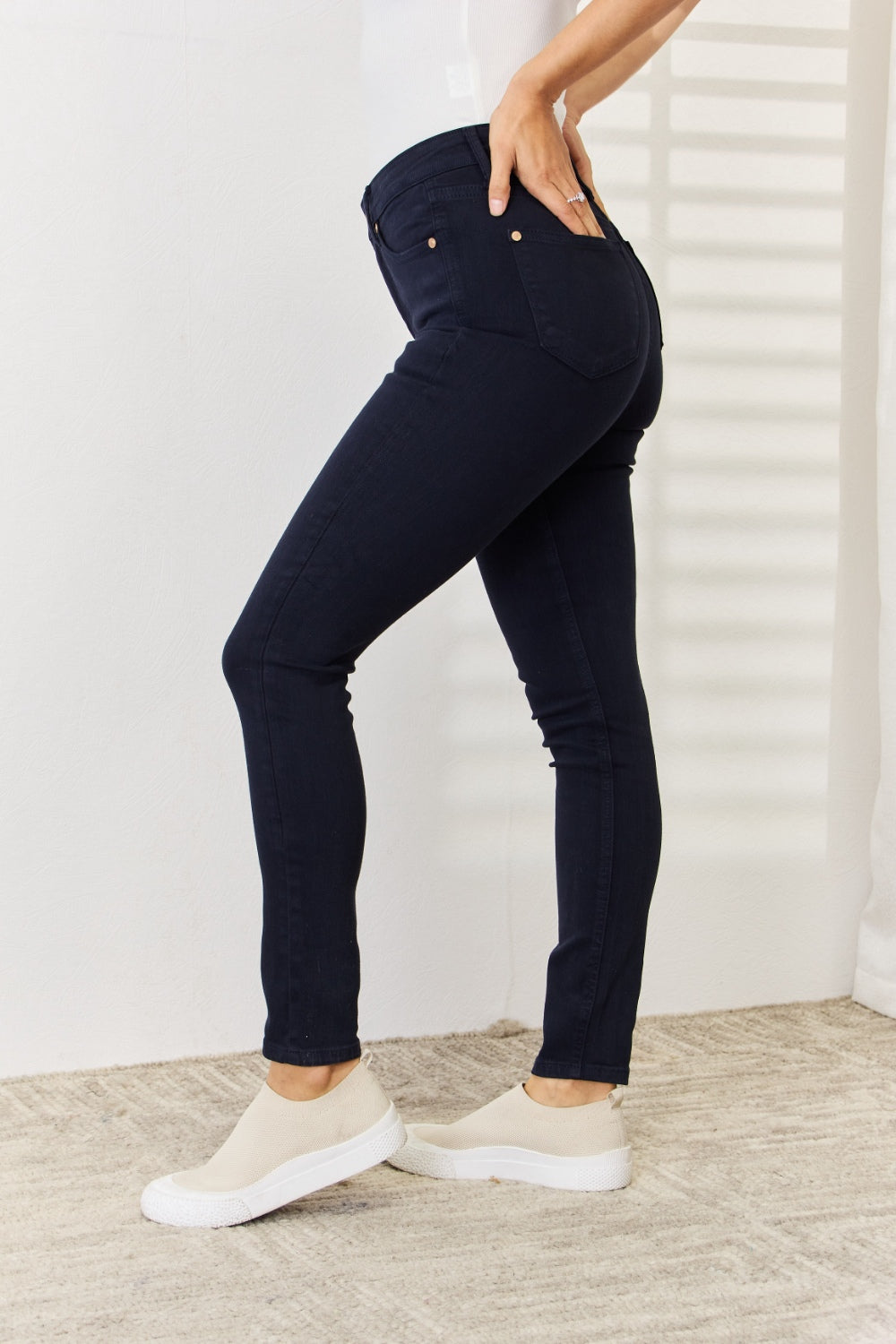 Judy Blue Full Size Garment Dyed Tummy Control Skinny Jeans - JEANS - Navy