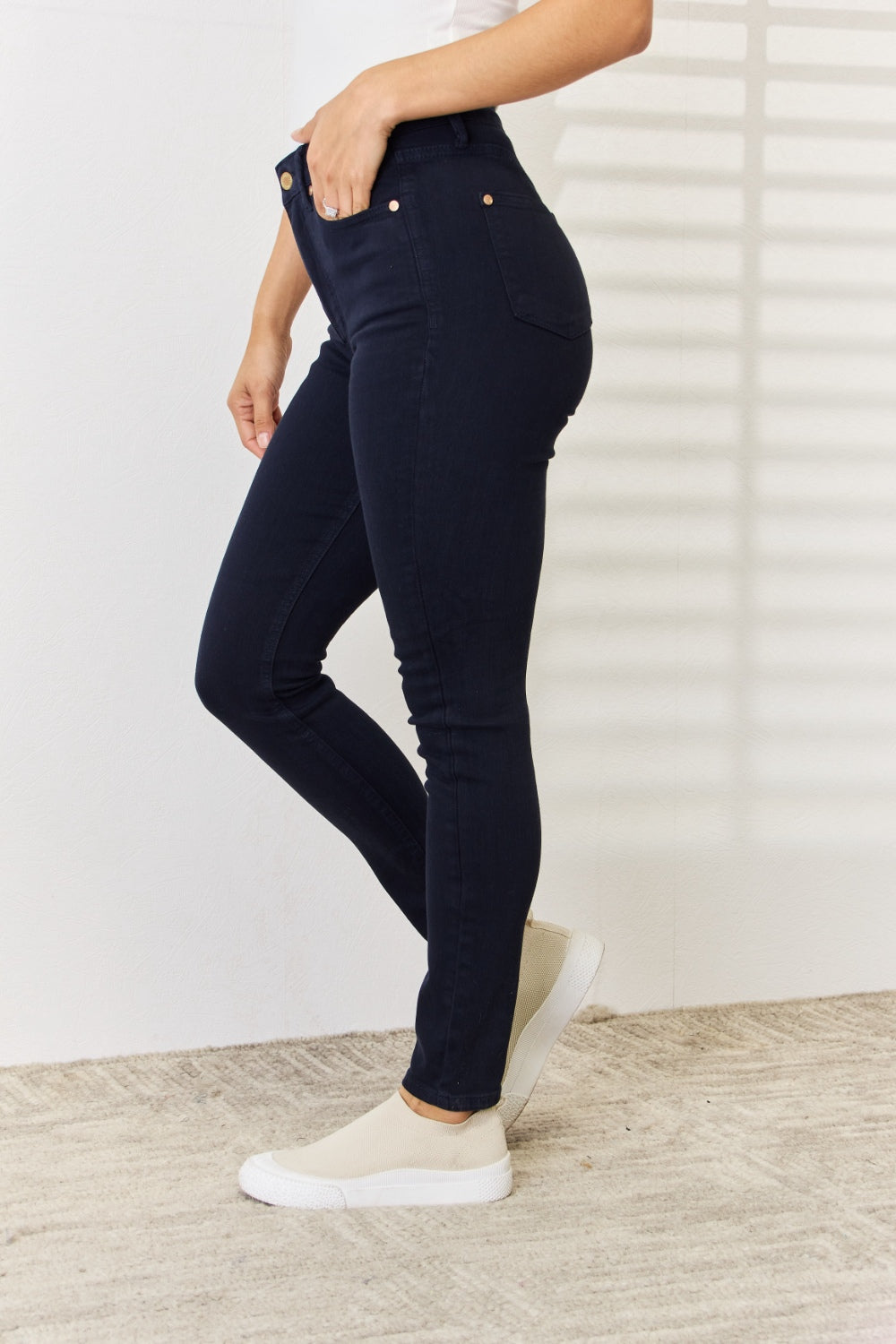 Judy Blue Full Size Garment Dyed Tummy Control Skinny Jeans - JEANS - Navy