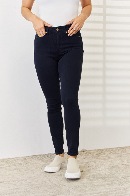 Judy Blue Full Size Garment Dyed Tummy Control Skinny Jeans - NAVY / JEANS - Navy