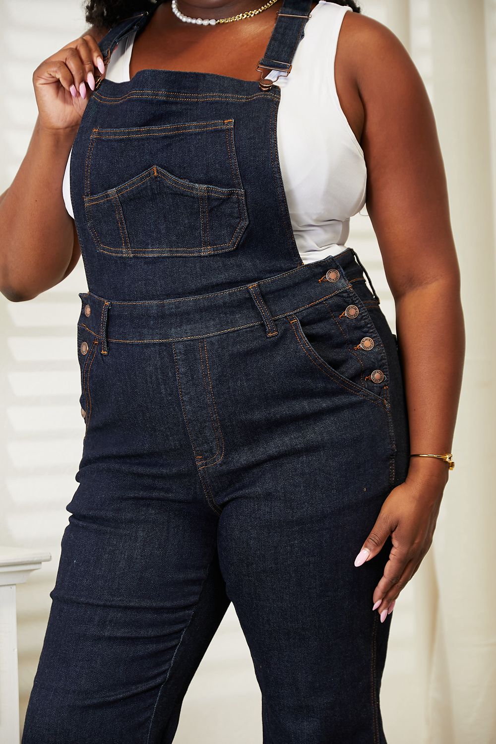 Judy Blue Full Size High Waist Classic Denim Overalls - JEANS - Dark Blue