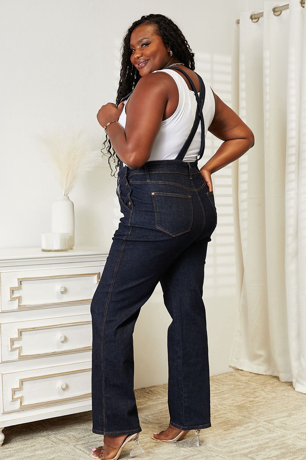 Judy Blue Full Size High Waist Classic Denim Overalls - JEANS - Dark Blue