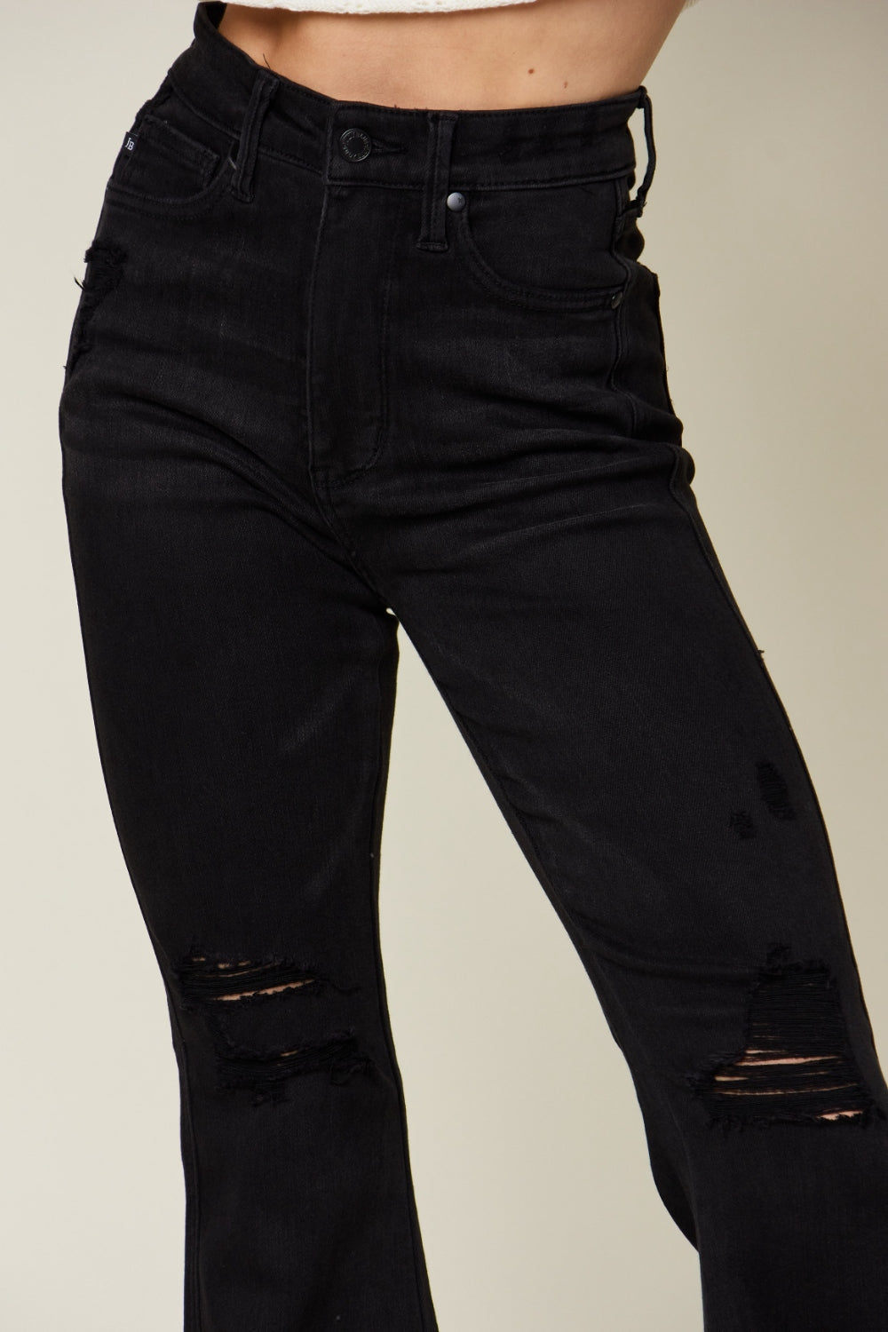 Judy Blue Full Size High Waist Distressed Flare Jeans - JEANS - Black