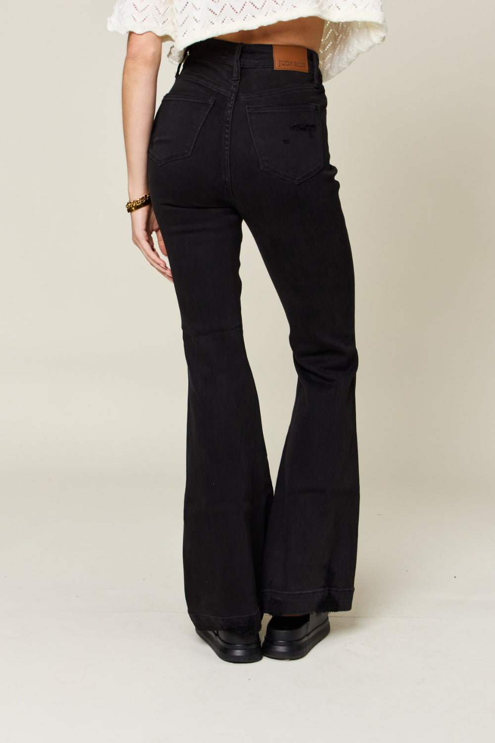 Judy Blue Full Size High Waist Distressed Flare Jeans - JEANS - Black