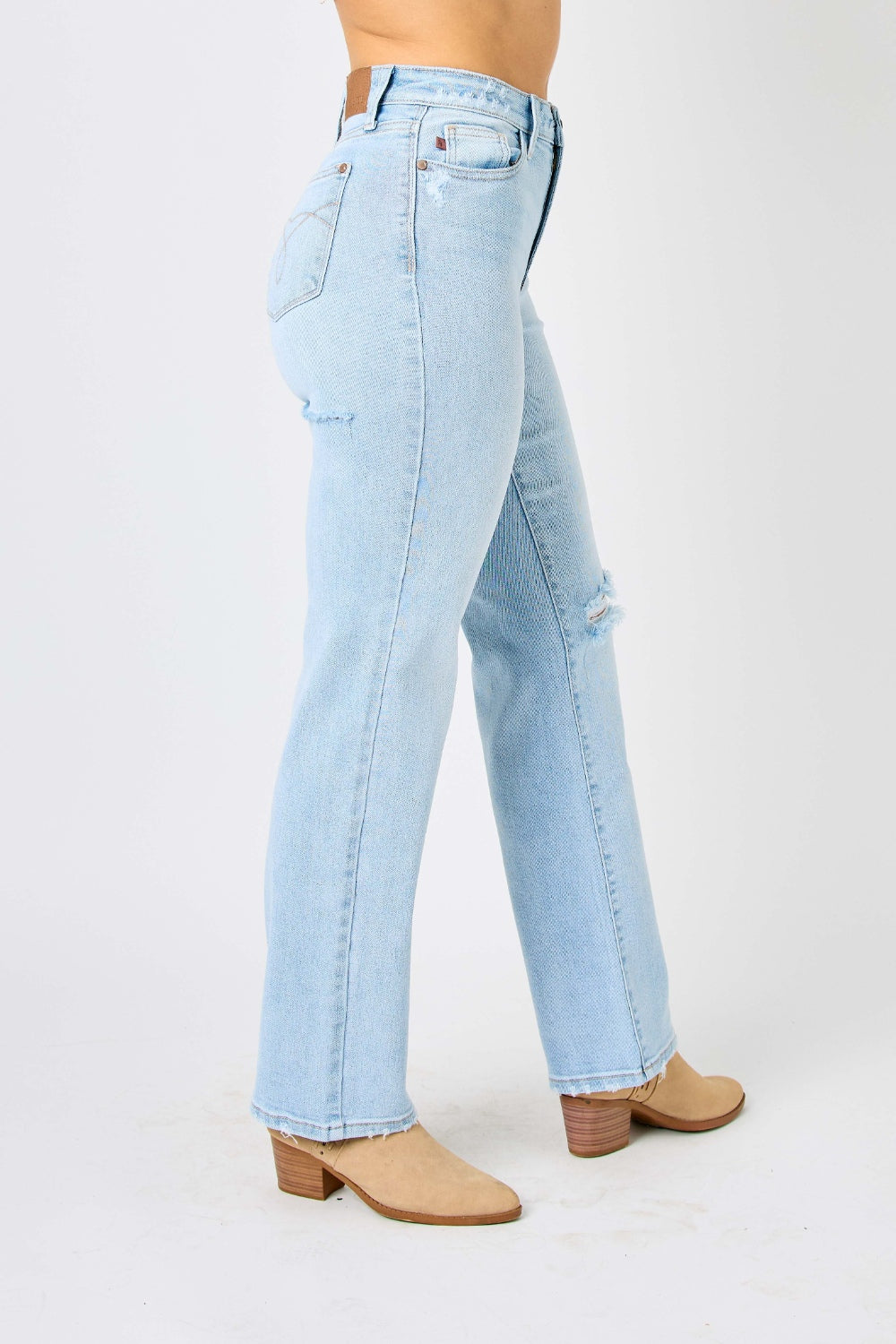 Judy Blue Full Size High Waist Distressed Straight Jeans - JEANS - Light blue