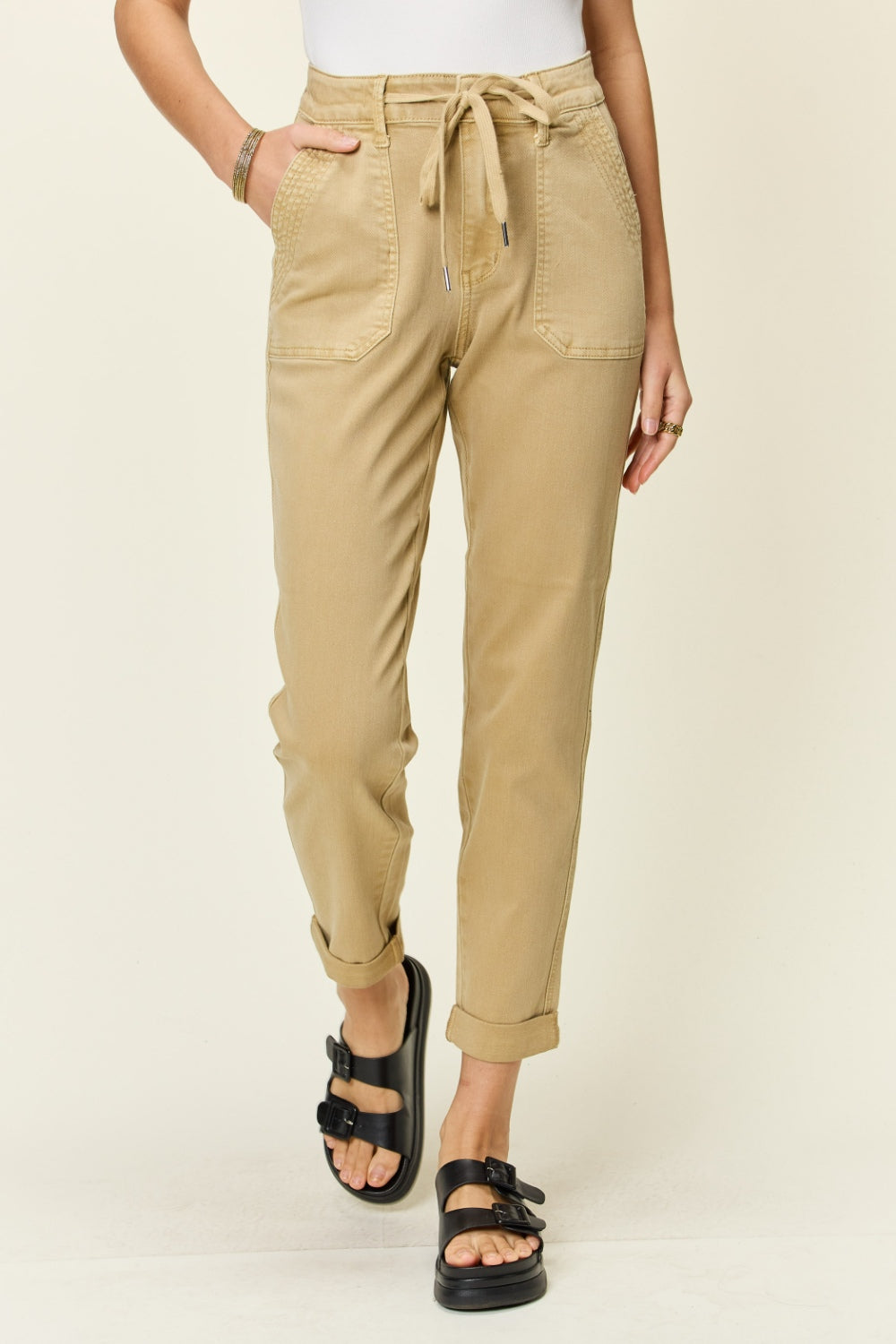 Judy Blue Full Size High Waist Jogger Jeans - JEANS - Khaki