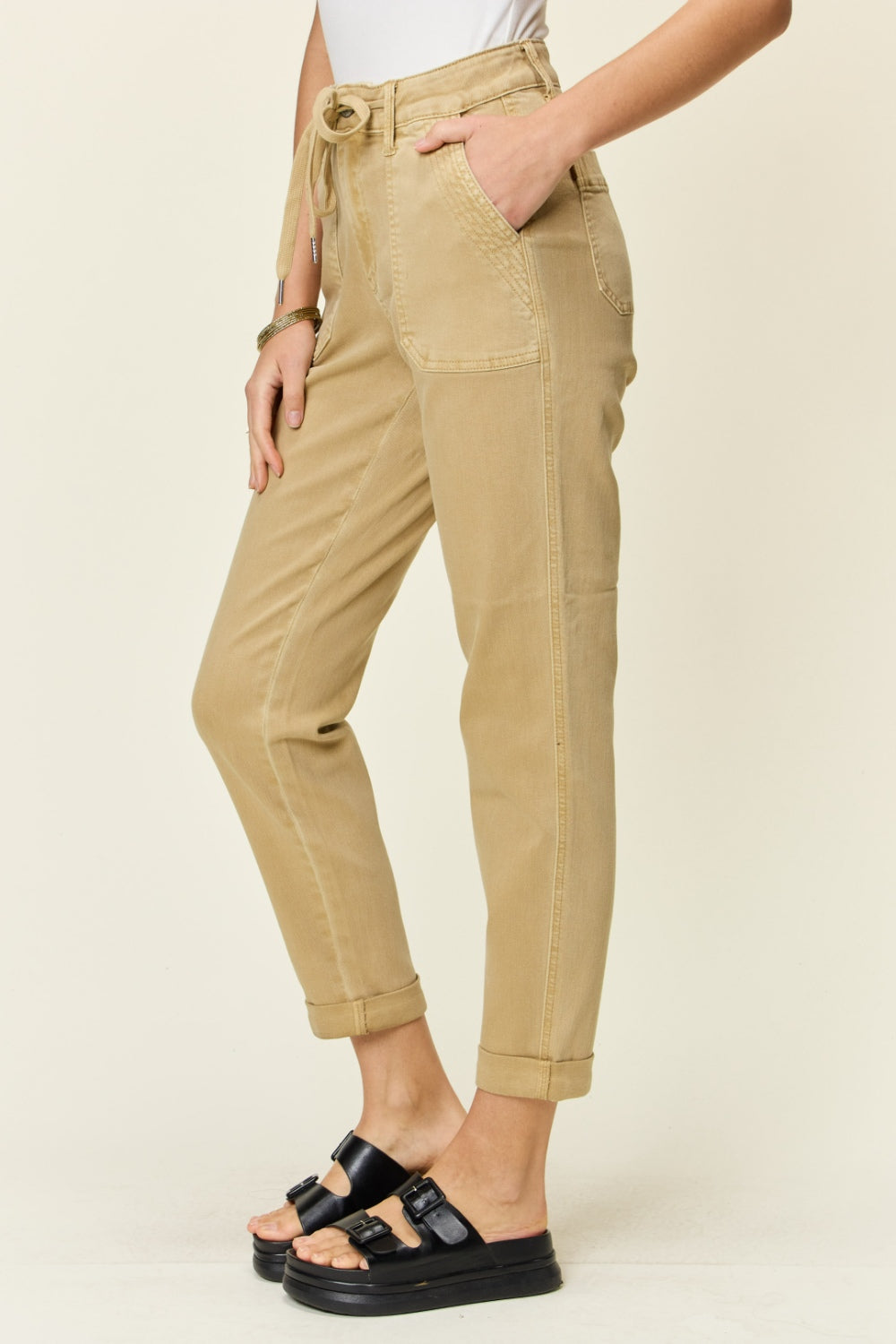 Judy Blue Full Size High Waist Jogger Jeans - JEANS - Khaki