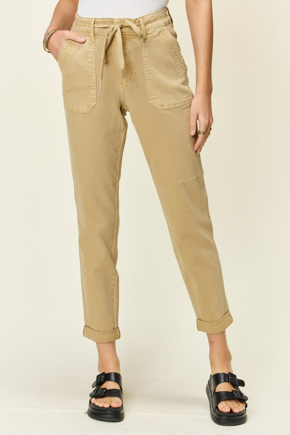 Judy Blue Full Size High Waist Jogger Jeans - Khaki / JEANS - Khaki