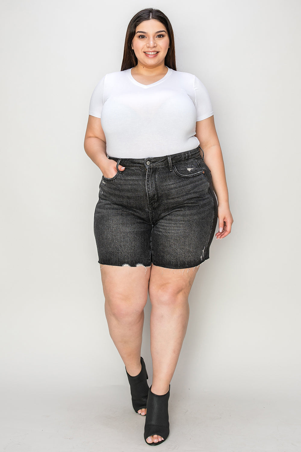 Judy Blue Full Size High Waist Tummy Control Denim Shorts - JEANS - Black