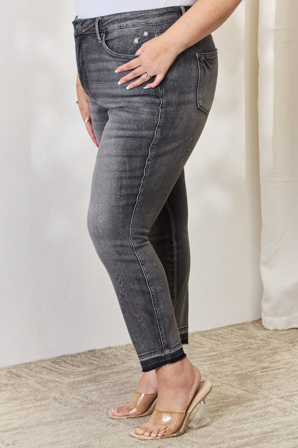 Judy Blue Full Size High Waist Tummy Control Release Hem Skinny Jeans - JEANS - Grey