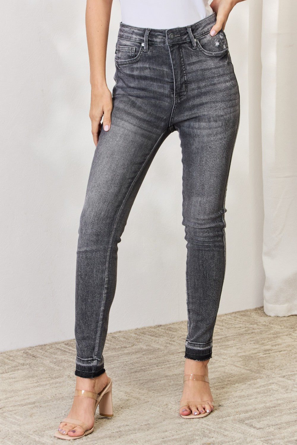 Judy Blue Full Size High Waist Tummy Control Release Hem Skinny Jeans - GREY / 0(24) - JEANS - Grey