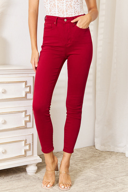 Judy Blue Full Size High Waist Tummy Control Skinny Jeans - Scarlet / 0(24) - JEANS - Red