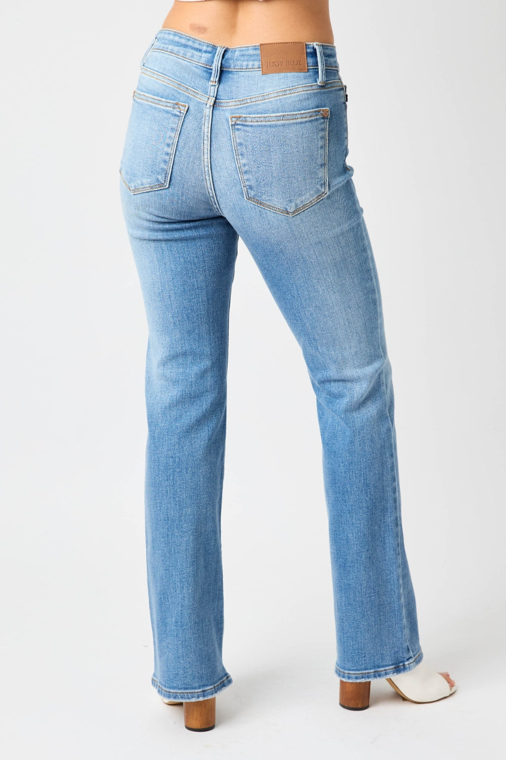 Judy Blue Full Size Mid-Rise Waist Straight Jeans - JEANS - Medium Denim