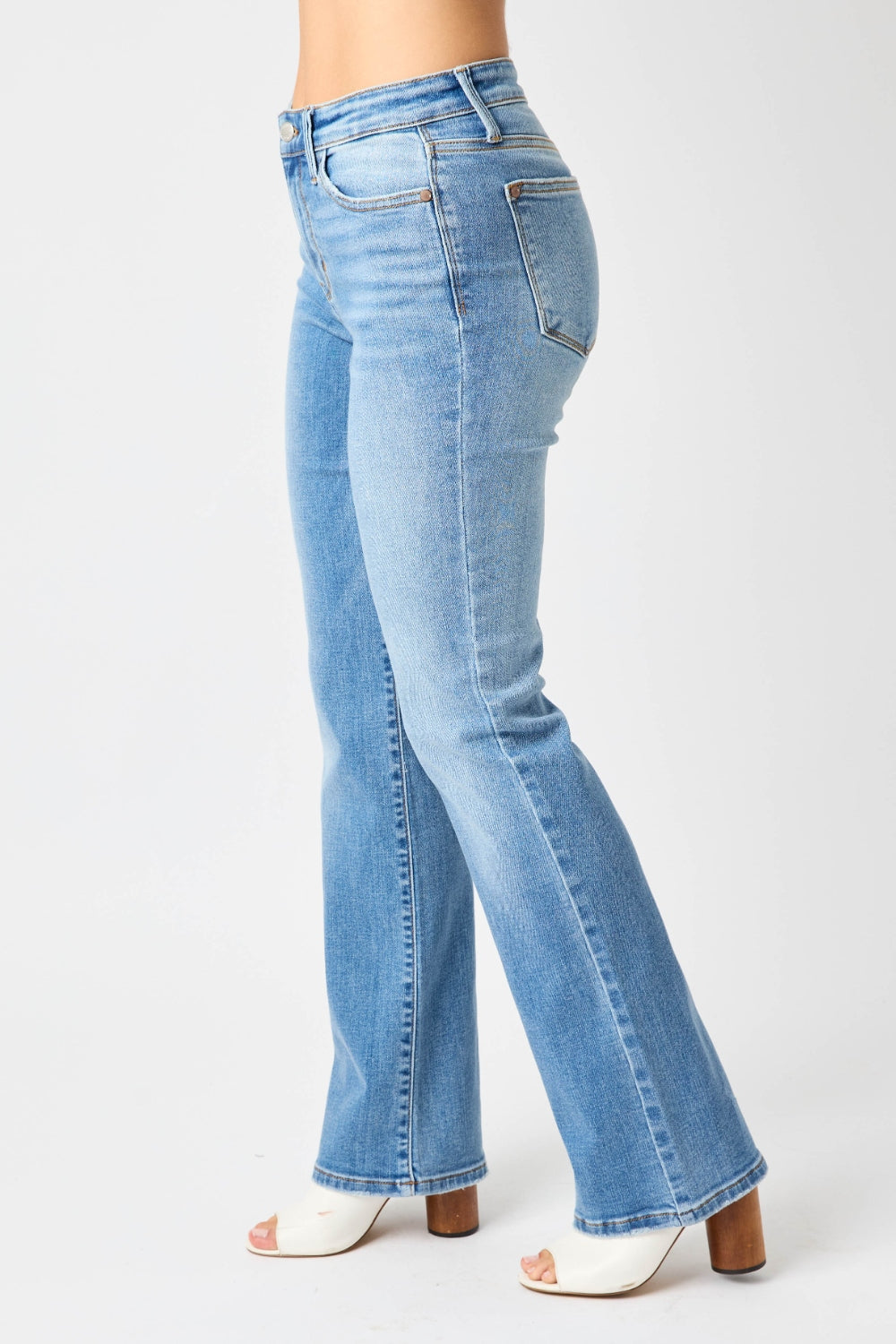 Judy Blue Full Size Mid-Rise Waist Straight Jeans - JEANS - Medium Denim