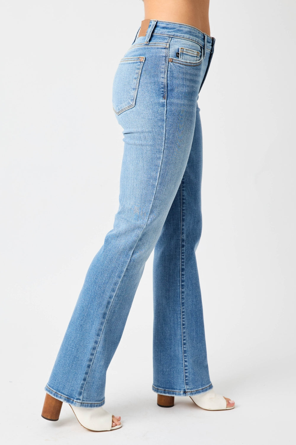 Judy Blue Full Size Mid-Rise Waist Straight Jeans - JEANS - Medium Denim