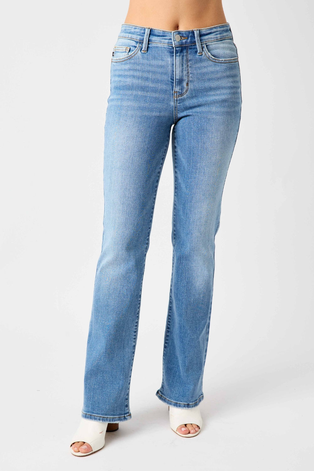 Judy Blue Full Size Mid-Rise Waist Straight Jeans - Medium / 0(24) - JEANS - Medium Denim