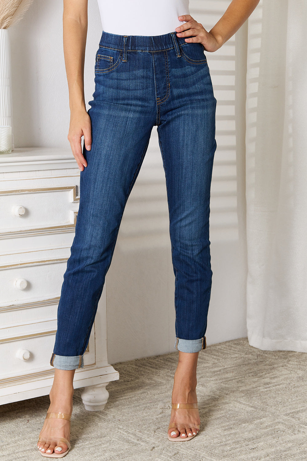 Judy Blue Full Size Skinny Cropped Jeans - JEANS - Dark Blue