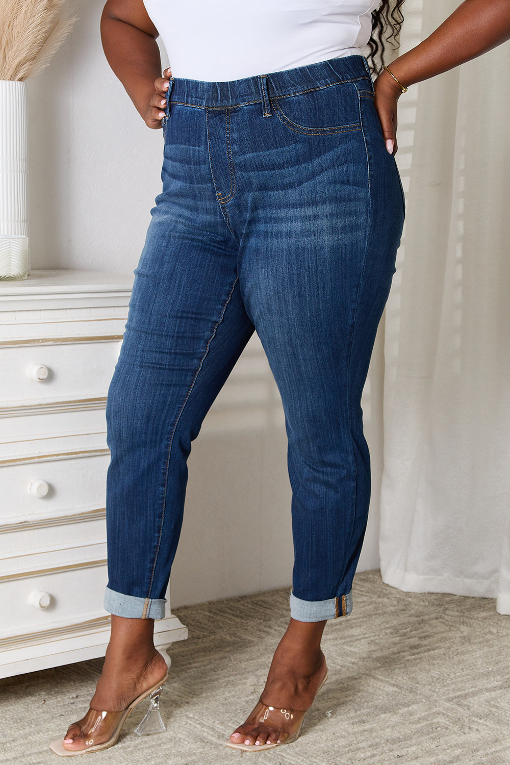 Judy Blue Full Size Skinny Cropped Jeans - JEANS - Dark Blue