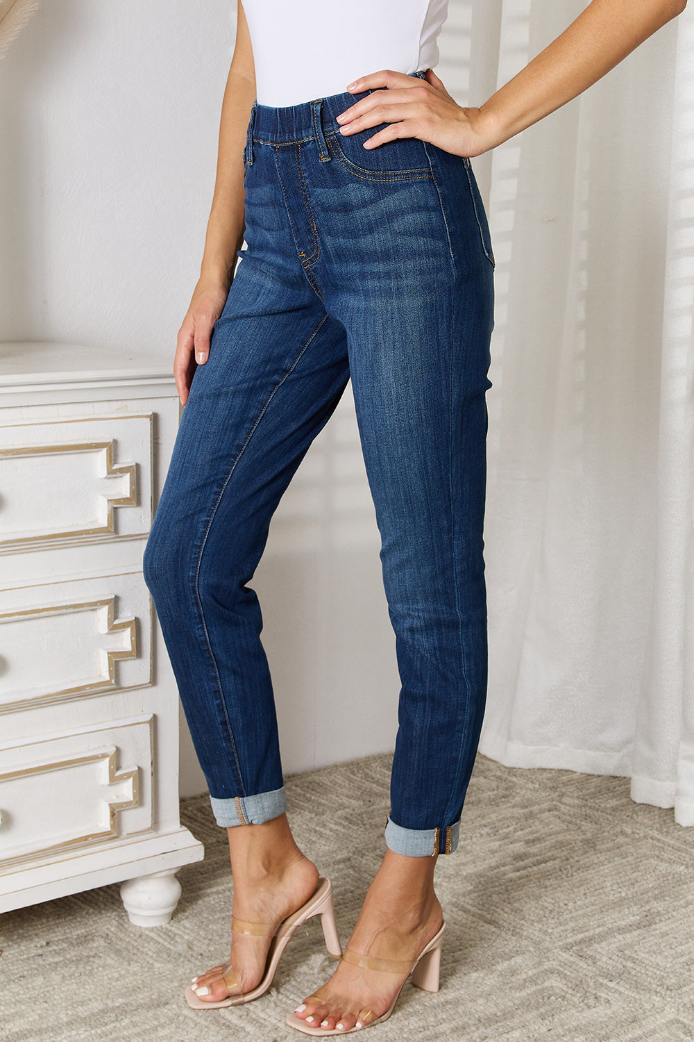 Judy Blue Full Size Skinny Cropped Jeans - JEANS - Dark Blue