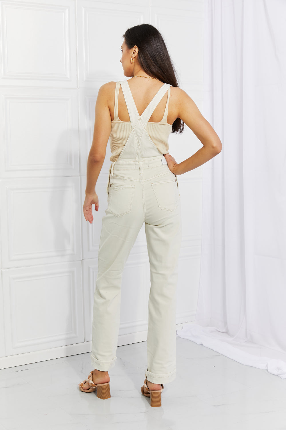 Judy Blue Full Size Taylor High Waist Overalls - JEANS - White