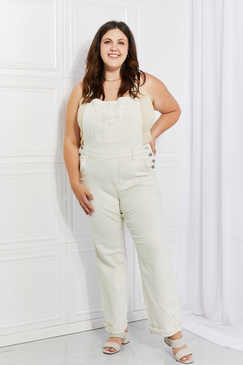 Judy Blue Full Size Taylor High Waist Overalls - JEANS - White