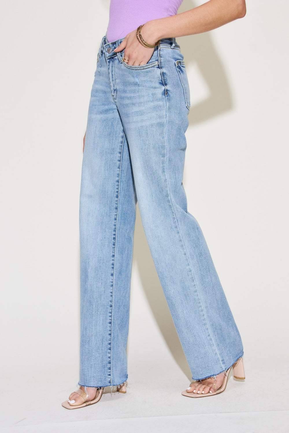 Judy Blue Full Size V Front Waistband Straight Jeans - JEANS - Light blue