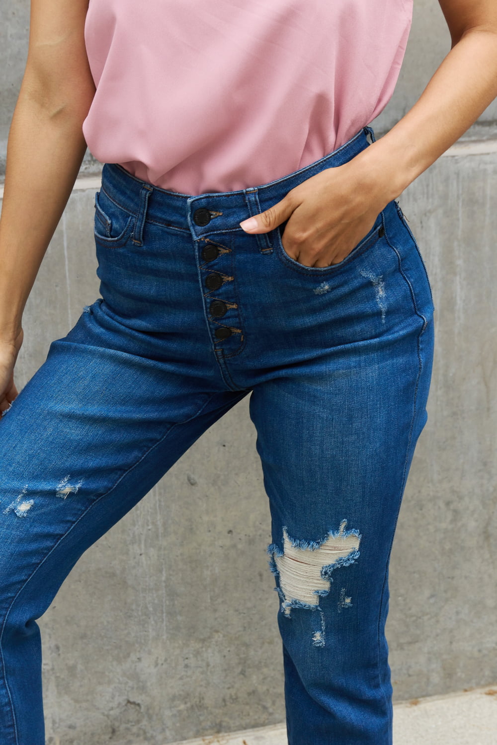 Judy Blue Melanie Full Size High Waisted Distressed Boyfriend Jeans - JEANS - Blue