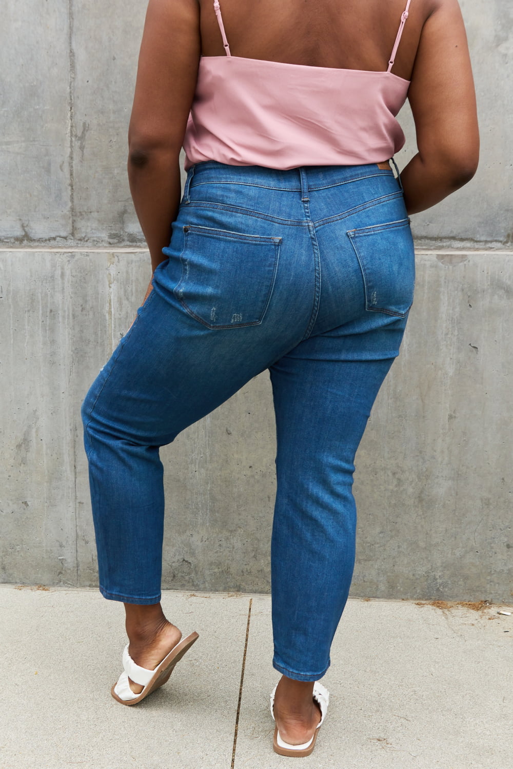 Judy Blue Melanie Full Size High Waisted Distressed Boyfriend Jeans - JEANS - Blue