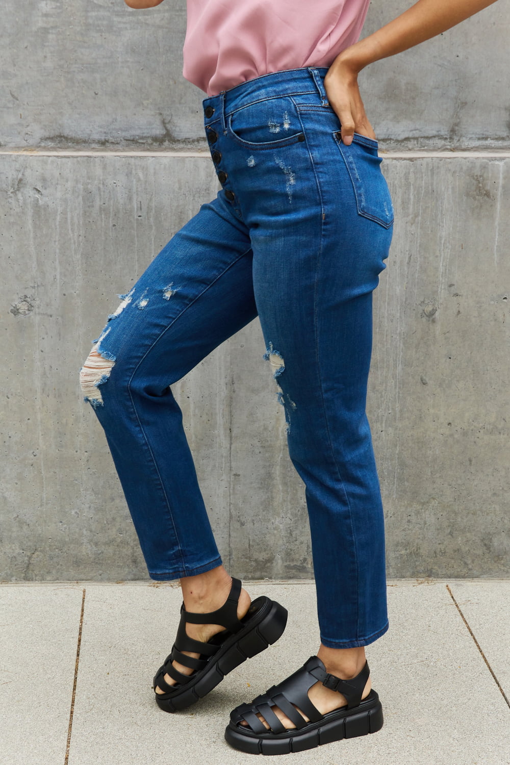 Judy Blue Melanie Full Size High Waisted Distressed Boyfriend Jeans - JEANS - Blue