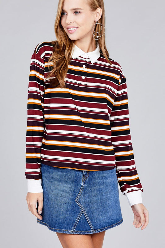 Ladies fashion long sleeve multi striped dty brushed shirts Smile Sparker