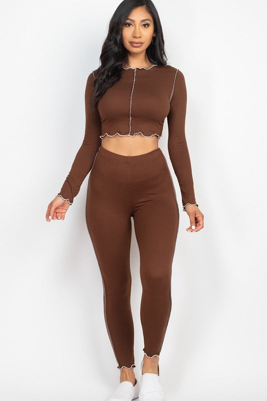 Lettuce Edge Crop Top & Leggings Set Smile Sparker