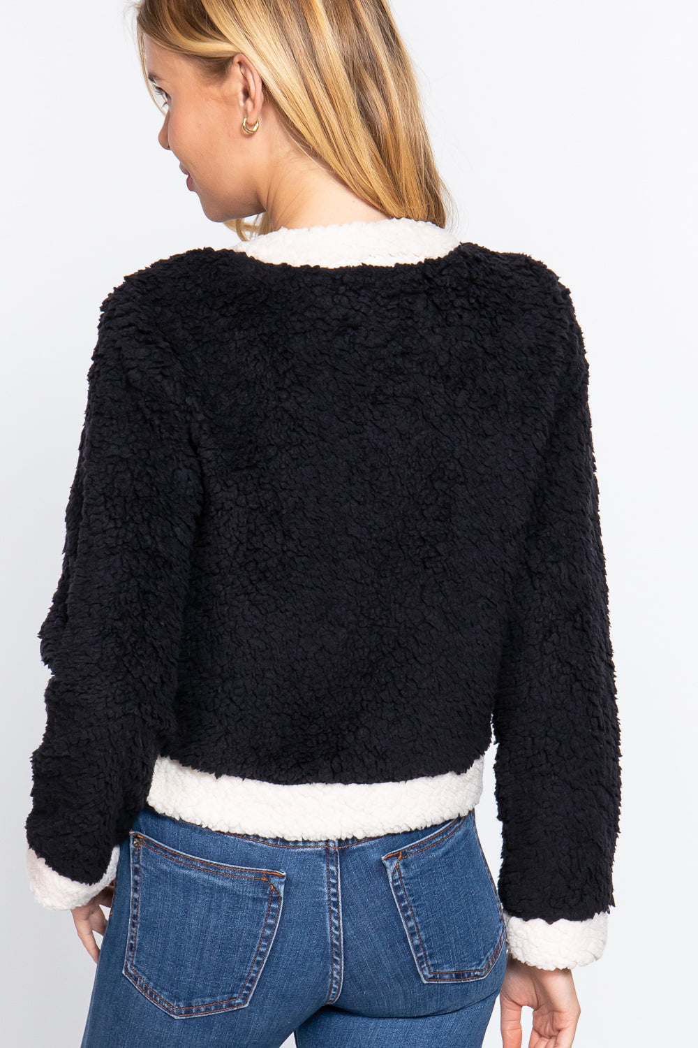 Long Sleeve Pocket Detail Faux Fur Jacket Smile Sparker