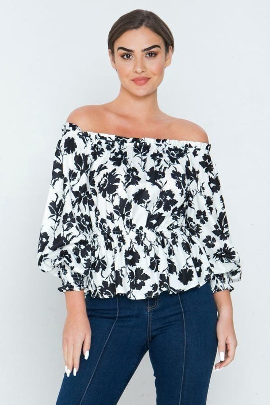 Long Sleeves Off Shoulder Neckline Printed Shirt Smile Sparker