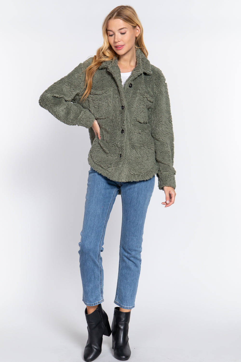 Long Slv Flap Pocket Oversize Jacket Smile Sparker