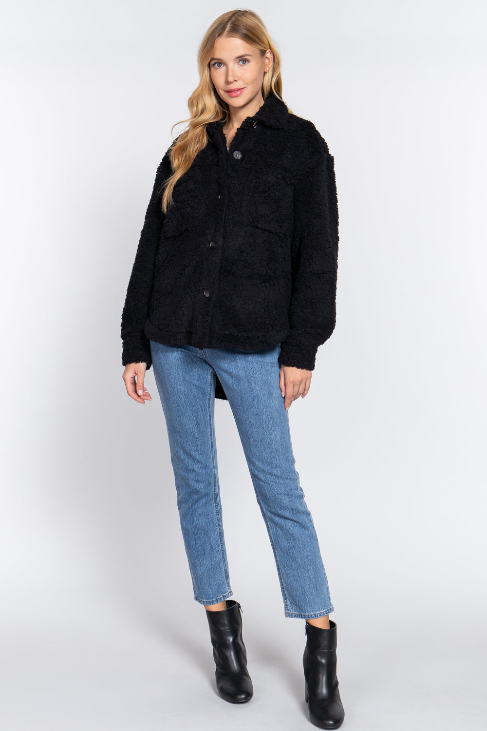 Long Slv Flap Pocket Oversize Jacket Smile Sparker