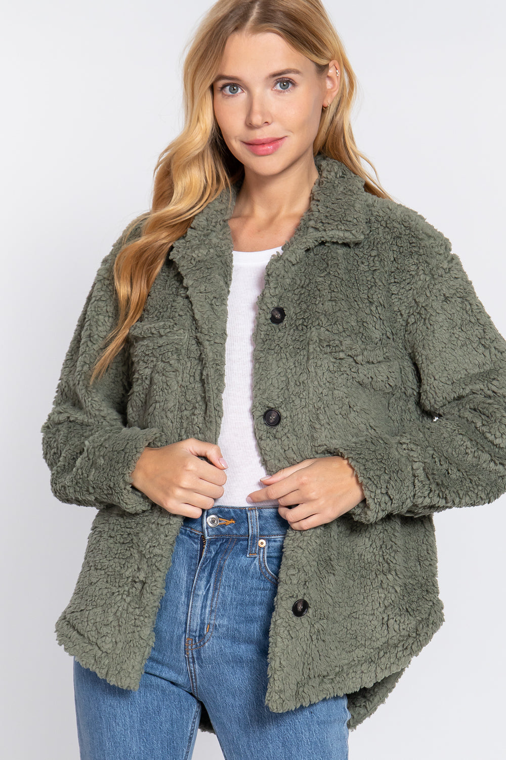 Long Slv Flap Pocket Oversize Jacket Smile Sparker