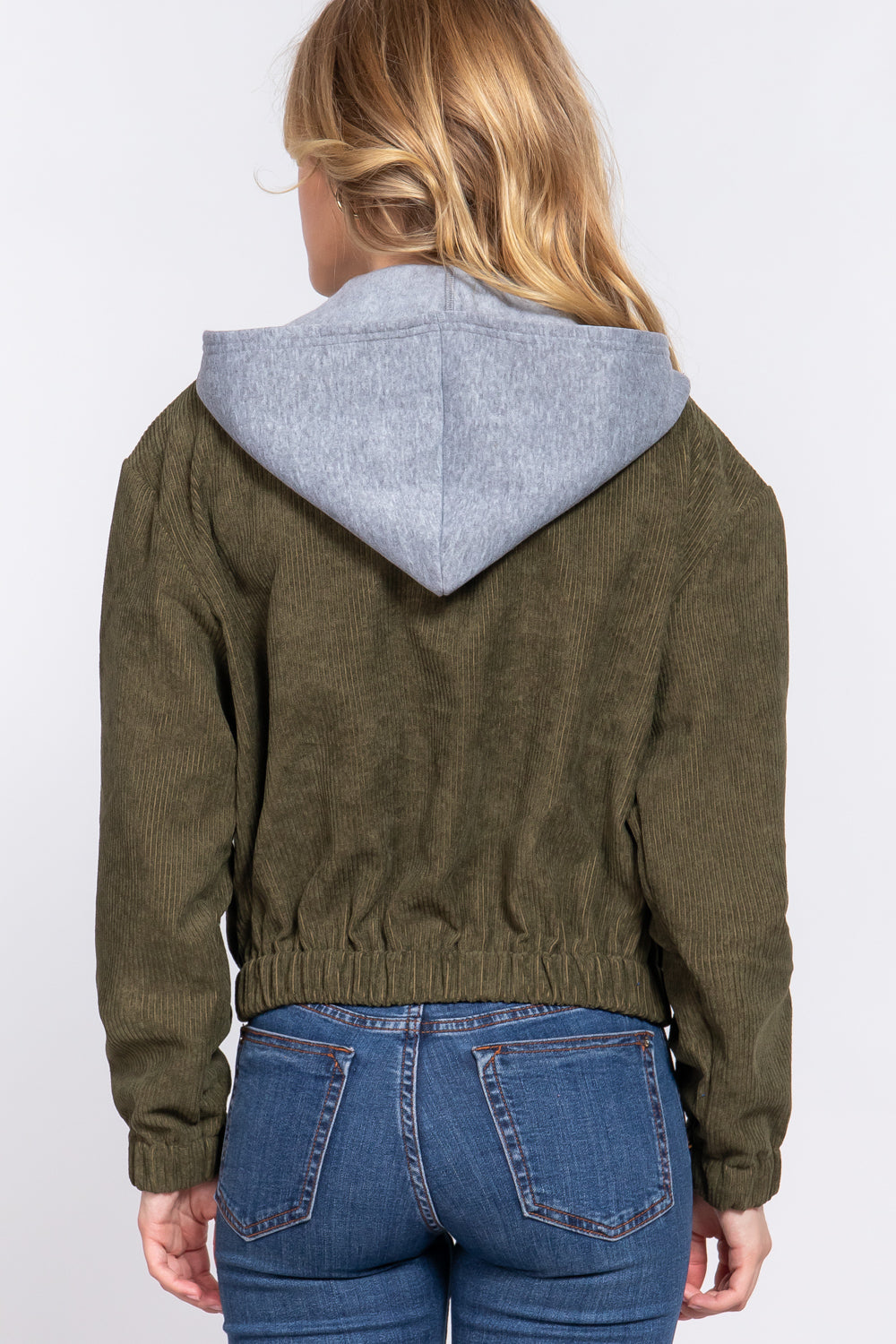 Long Slv Hoodie Corduroy Jacket - JACKETS & OUTWEAR - Green