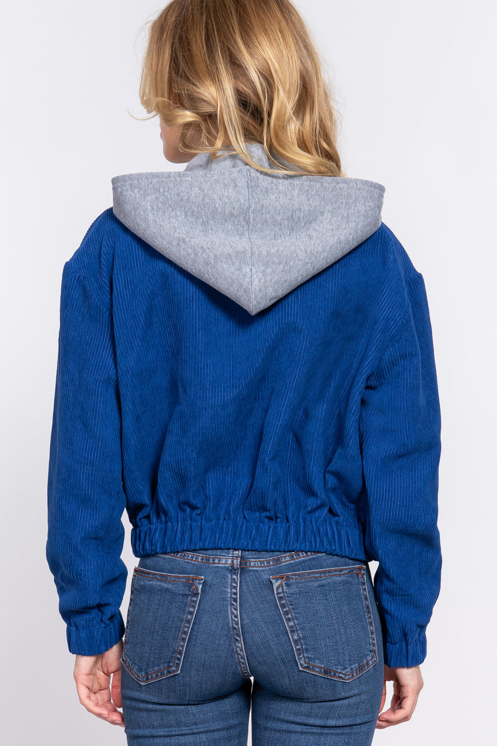 Long Slv Hoodie Corduroy Jacket - JACKETS & OUTWEAR - Blue