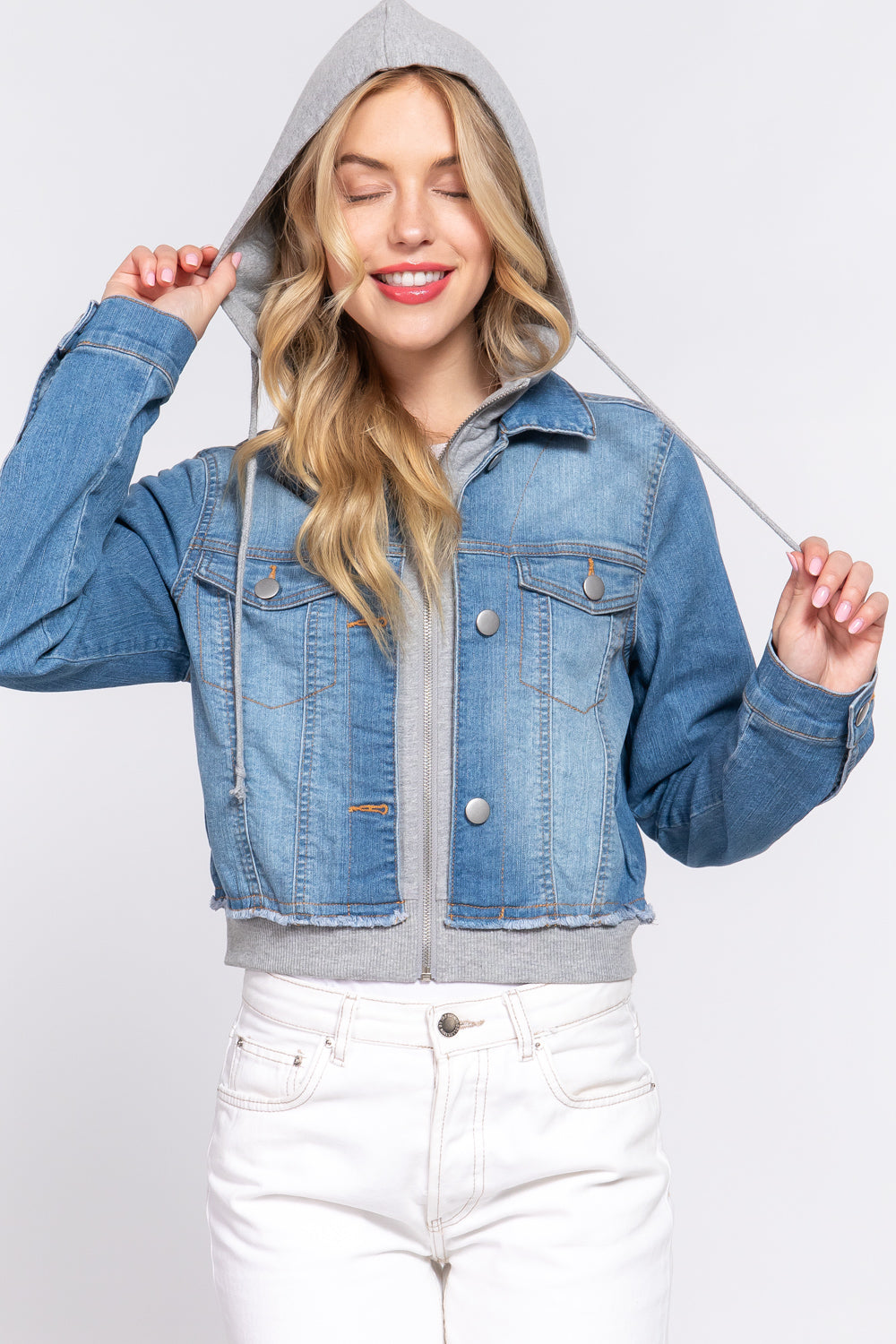 Long Slv Terry Hoodie Denim Jacket Smile Sparker