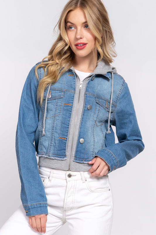 Long Slv Terry Hoodie Denim Jacket Smile Sparker