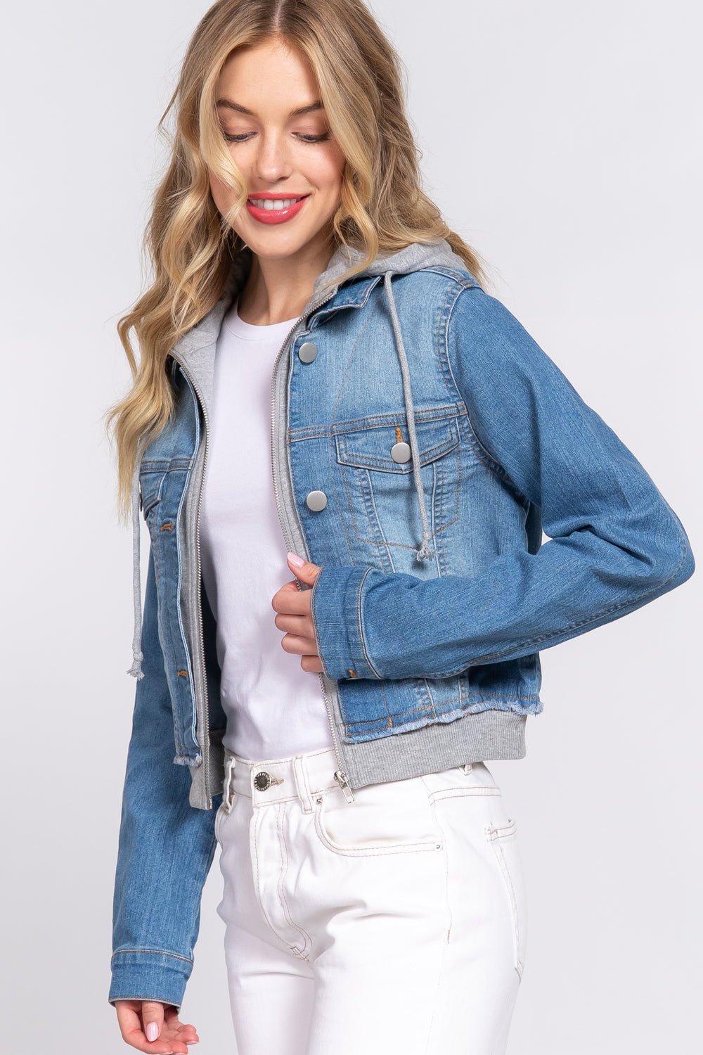 Long Slv Terry Hoodie Denim Jacket Smile Sparker