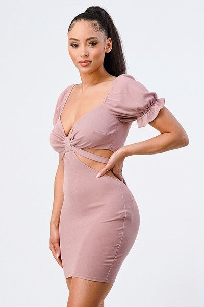 Lux Side Cutout W/ Back Tie Detail Bodycon Dress Smile Sparker