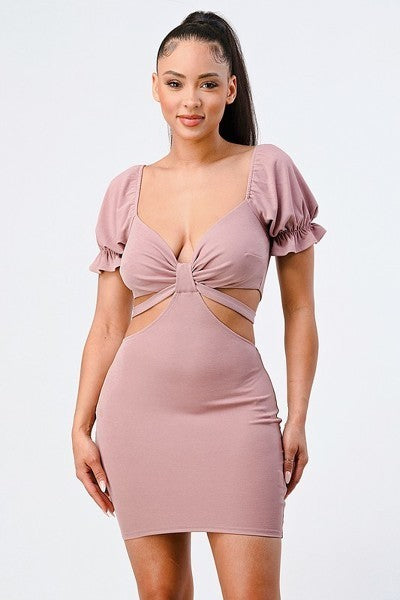 Lux Side Cutout W/ Back Tie Detail Bodycon Dress Smile Sparker