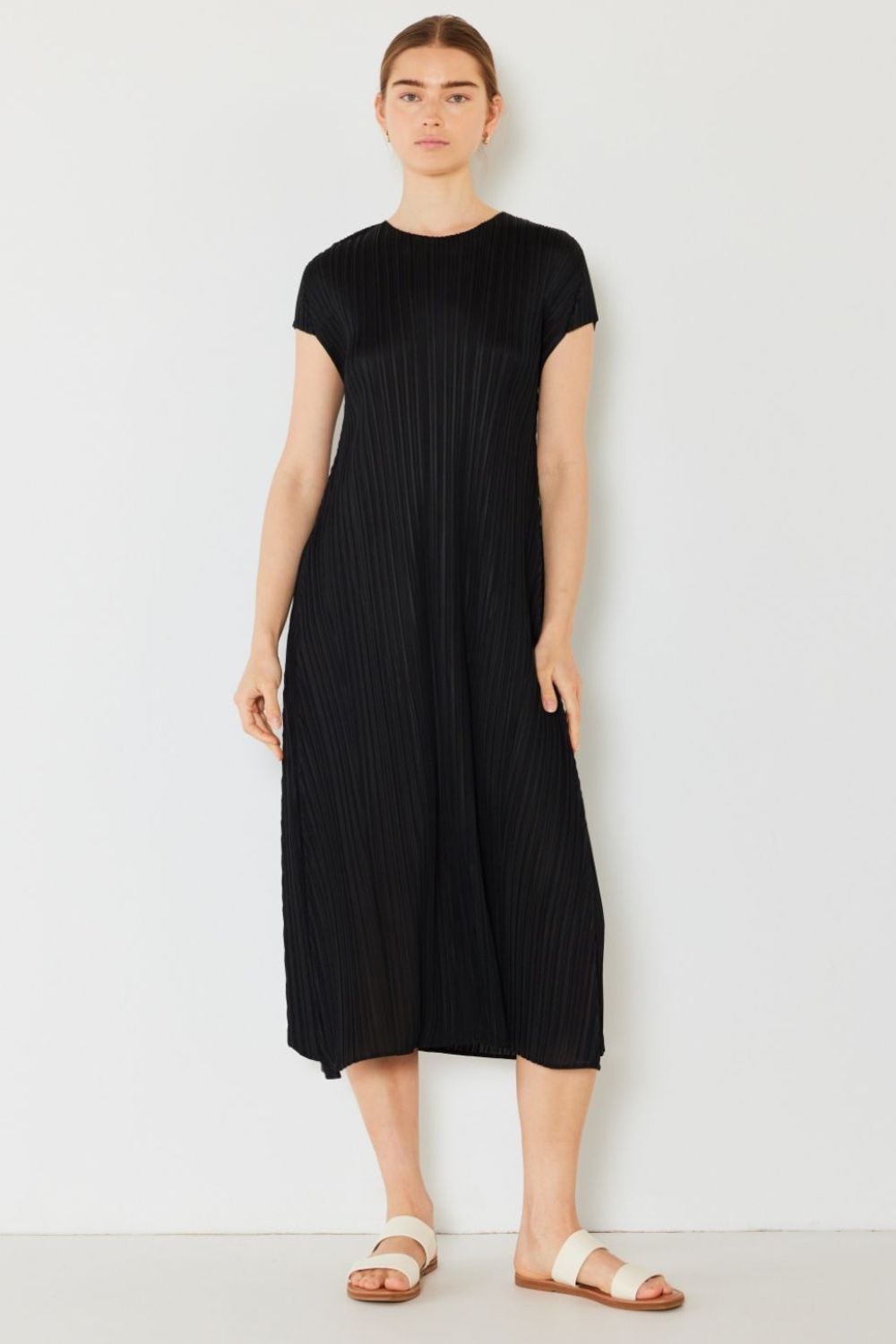 Marina West Swim Pleated Cap Sleeve A-Line Dress - Black / S/M - DRESSES - Mixed