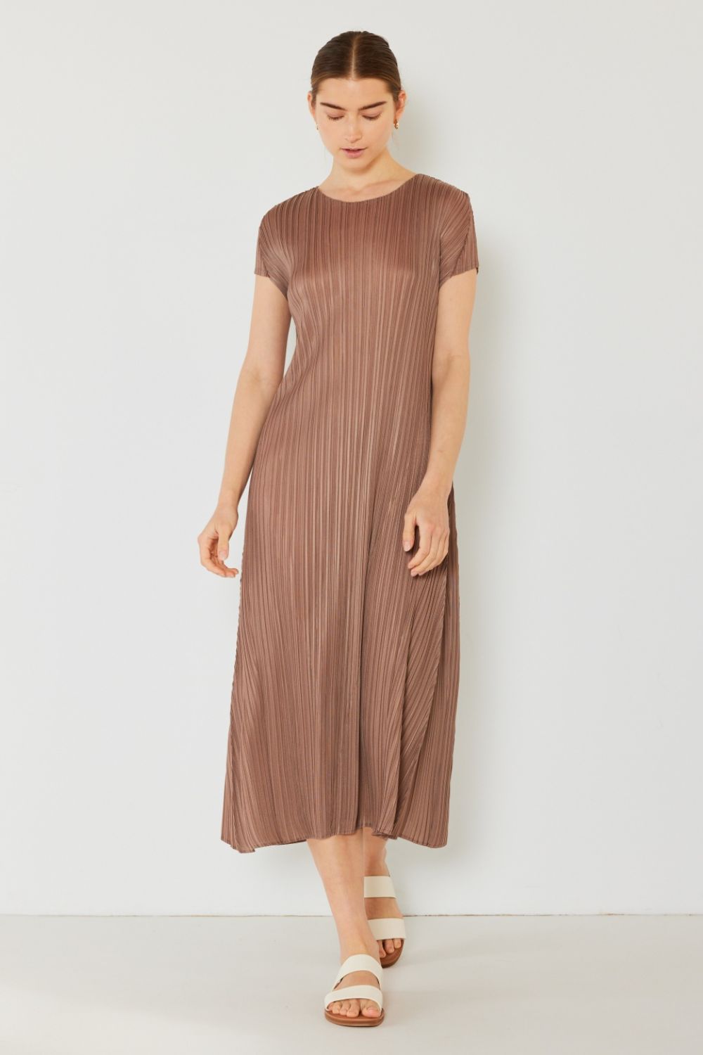 Marina West Swim Pleated Cap Sleeve A-Line Dress - DRESSES - Mixed