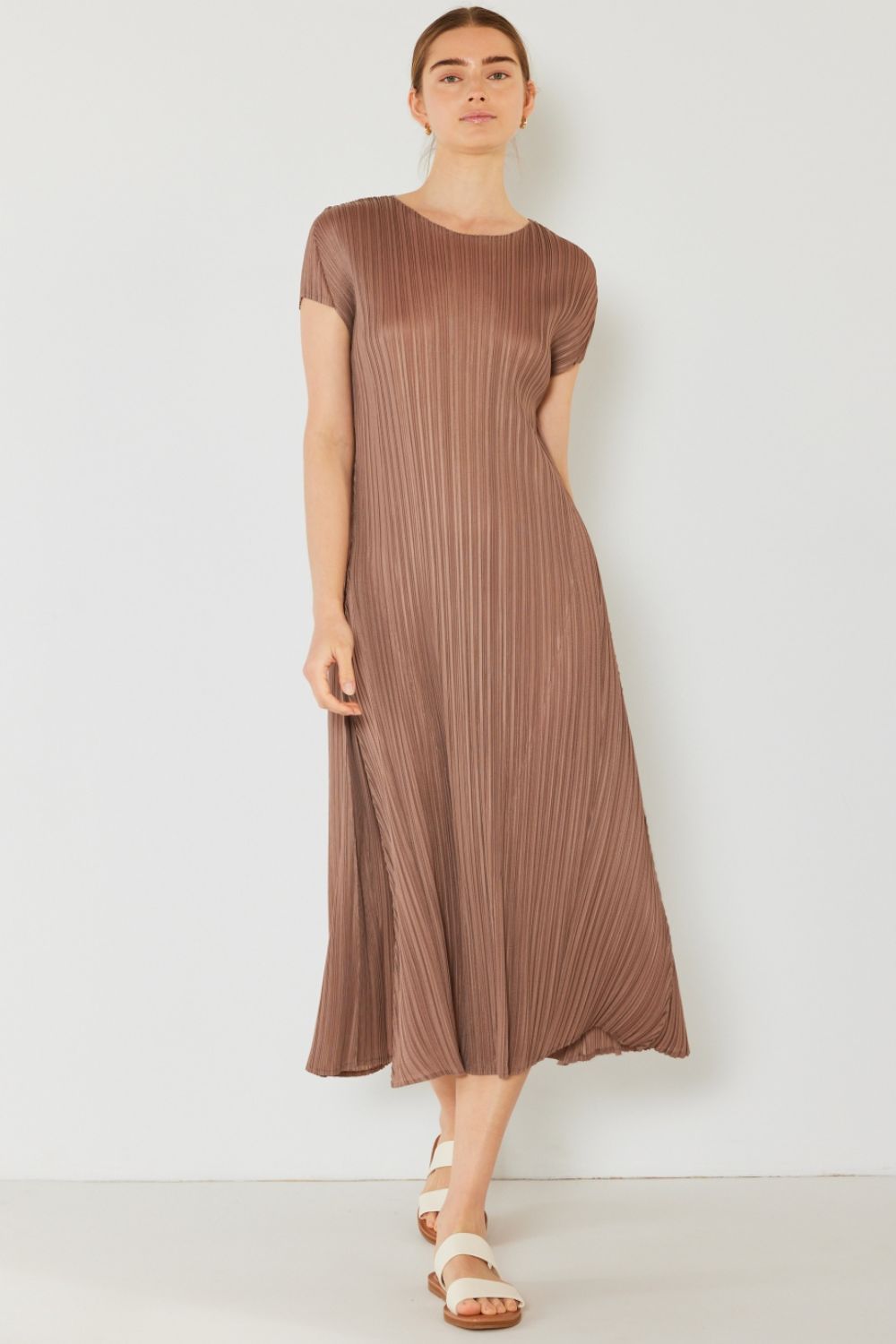 Marina West Swim Pleated Cap Sleeve A-Line Dress - DRESSES - Mixed