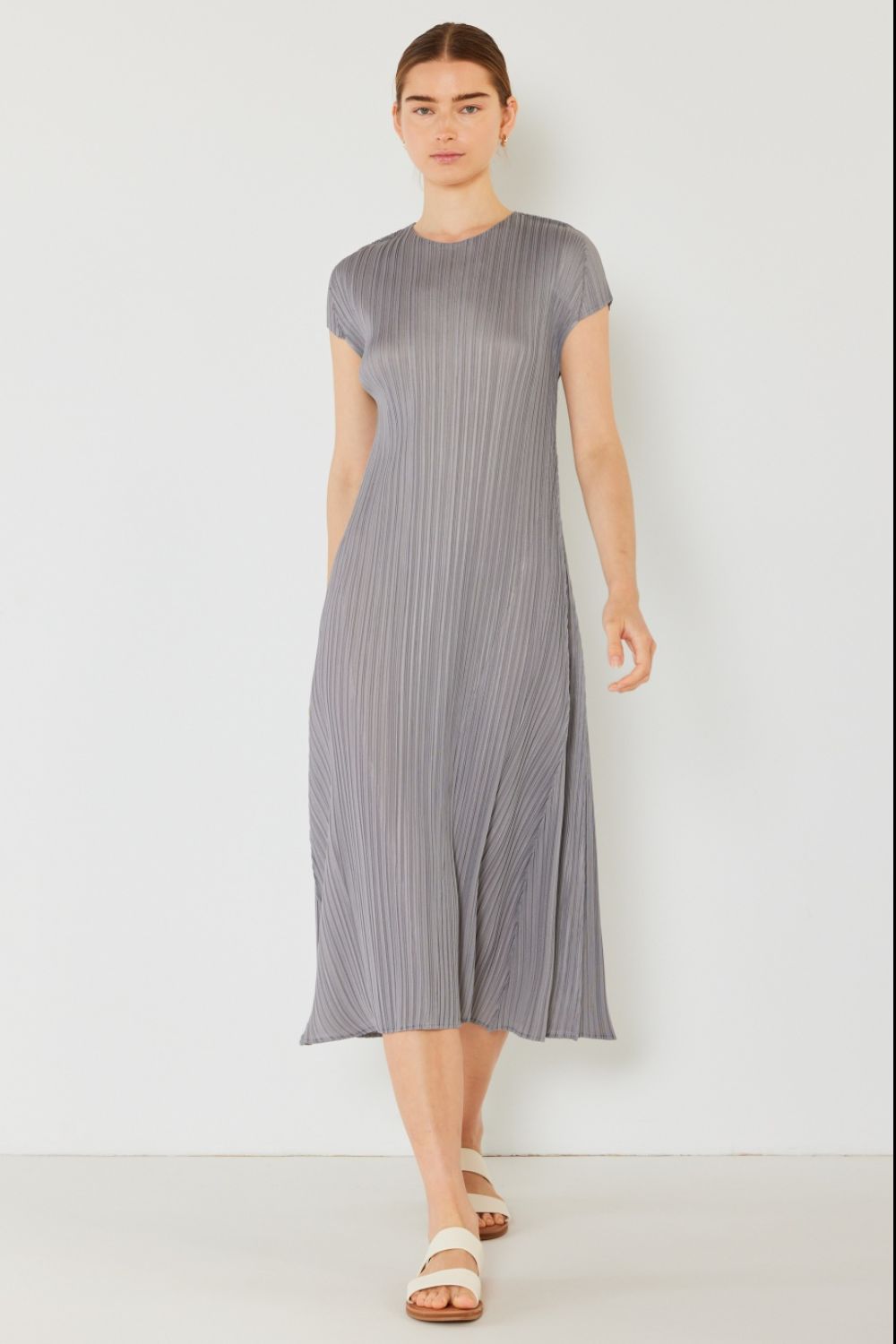 Marina West Swim Pleated Cap Sleeve A-Line Dress - Gray / S/M - DRESSES - Mixed