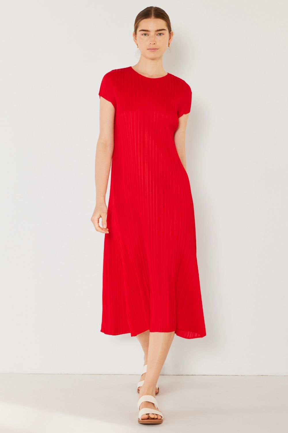 Marina West Swim Pleated Cap Sleeve A-Line Dress - Red / S/M - DRESSES - Mixed