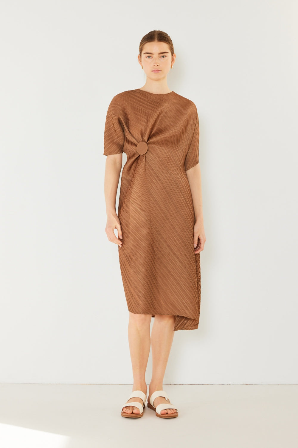 Marina West Swim Pleated Dolman Sleeve Dress - Brown Khaki / S/M - DRESSES - Mixed