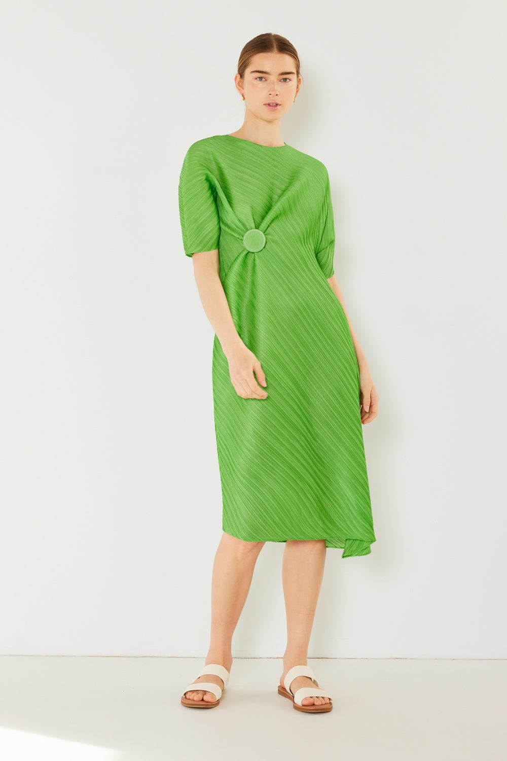 Marina West Swim Pleated Dolman Sleeve Dress - Fun Green / S/M - DRESSES - Mixed